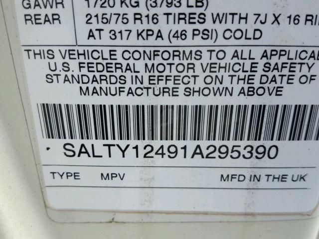SALTY12491A295390 - 2001 LAND ROVER DISCOVERY WHITE photo 10