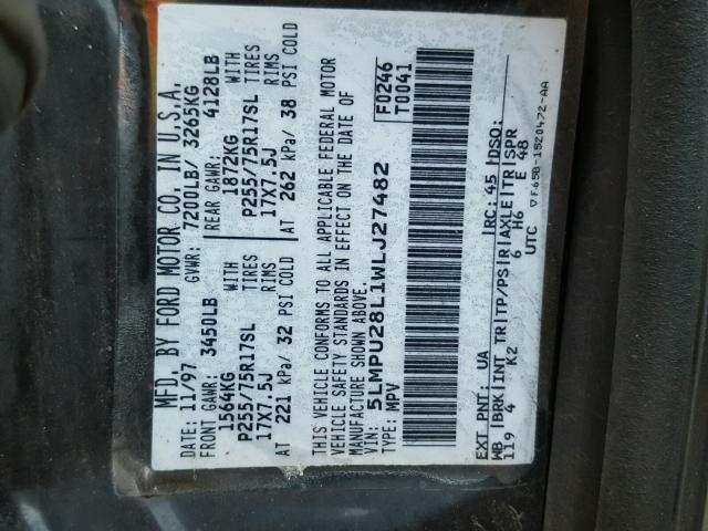 5LMPU28L1WLJ27482 - 1998 LINCOLN NAVIGATOR BLACK photo 10