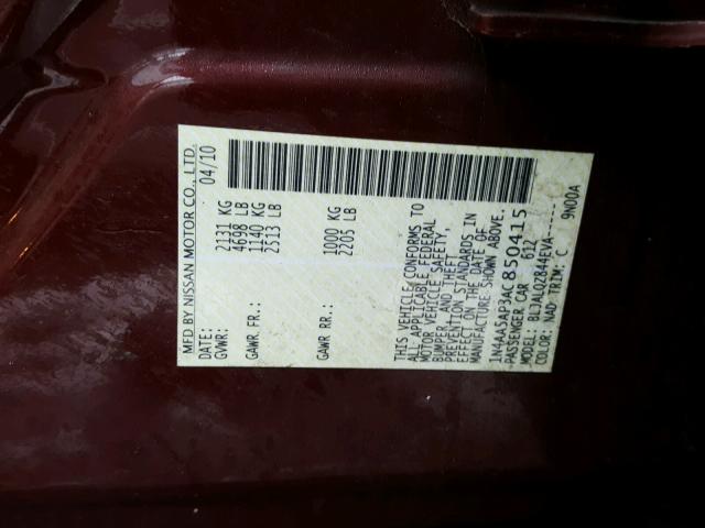 1N4AA5AP3AC850415 - 2010 NISSAN MAXIMA S كستنائي صورة 10