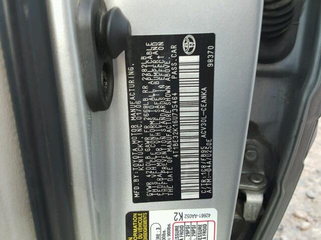 4T1BE32K16U735464 - 2006 TOYOTA CAMRY LE SILVER photo 10