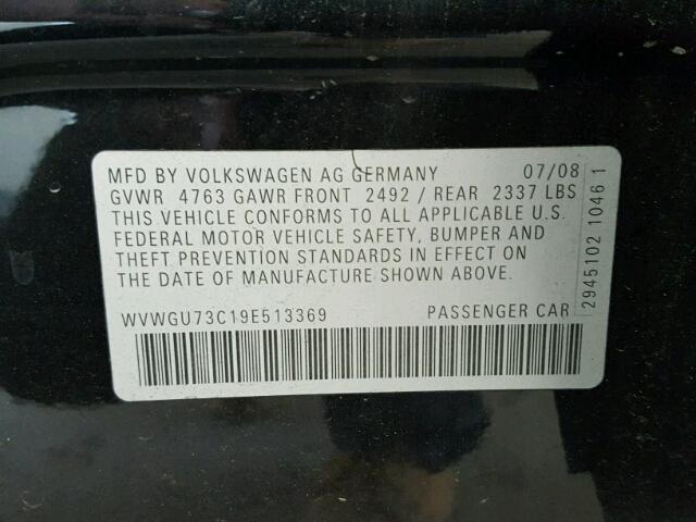 WVWGU73C19E513369 - 2009 VOLKSWAGEN CC VR6 4MO BLACK photo 10