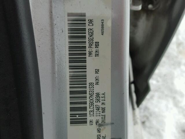 1C3LC56KX7N531539 - 2007 CHRYSLER SEBRING TO SILVER photo 10