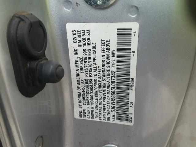 5J6YH28665L007342 - 2005 HONDA ELEMENT EX SILVER photo 10