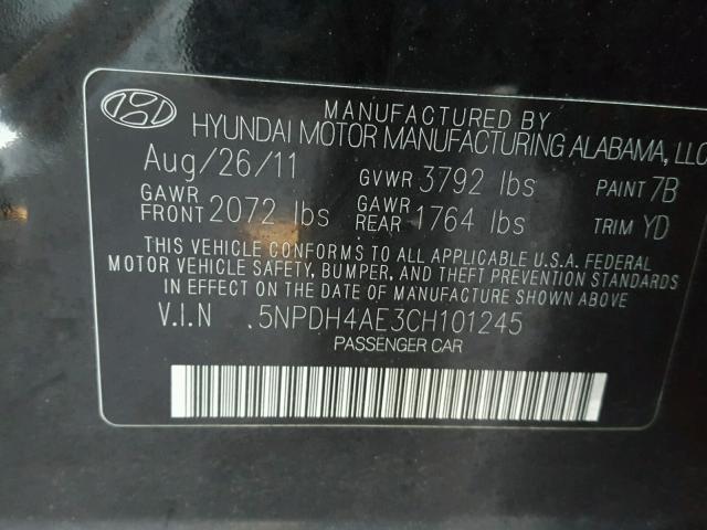 5NPDH4AE3CH101245 - 2012 HYUNDAI ELANTRA GL BLACK photo 10