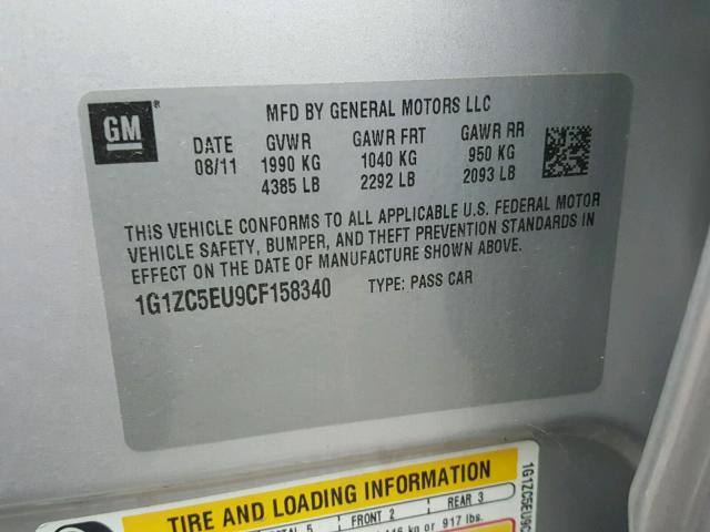 1G1ZC5EU9CF158340 - 2012 CHEVROLET MALIBU 1LT GRAY photo 10