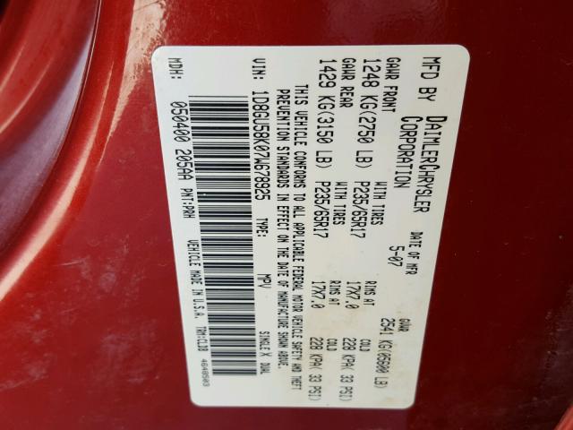 1D8GU58K07W678925 - 2007 DODGE NITRO SLT RED photo 10