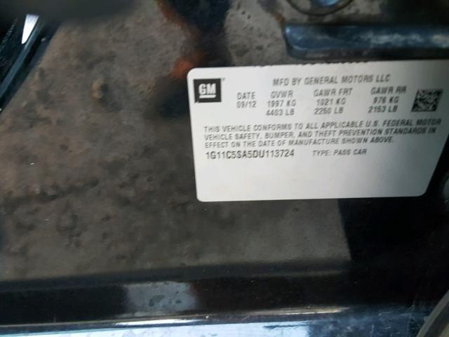 1G11C5SA5DU113724 - 2013 CHEVROLET MALIBU 1LT BLACK photo 10