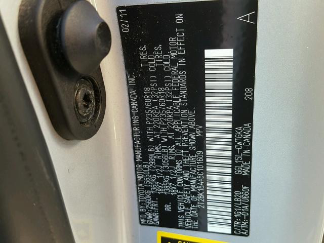 2T2BK1BA4BC101609 - 2011 LEXUS RX 350 SILVER photo 10