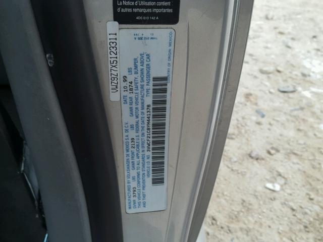 3VWCF21C8YM441378 - 2000 VOLKSWAGEN NEW BEETLE 银色 照片 10