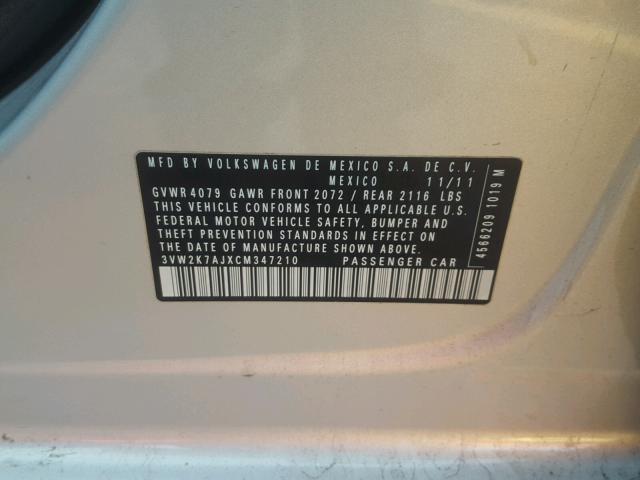 3VW2K7AJXCM347210 - 2012 VOLKSWAGEN JETTA BASE SILVER photo 10