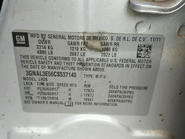 3GNAL3E56CS537140 - 2012 CHEVROLET CAPTIVA SP SILVER photo 10