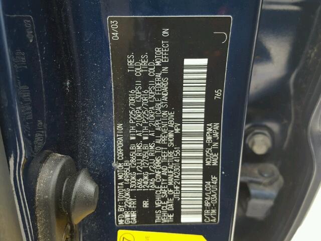 JTEHF21A230141561 - 2003 TOYOTA HIGHLANDER BLUE photo 10