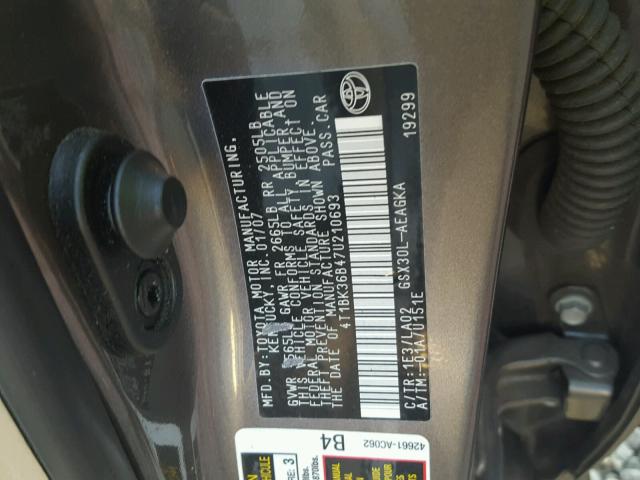 4T1BK36B47U210693 - 2007 TOYOTA AVALON XL GRAY photo 10