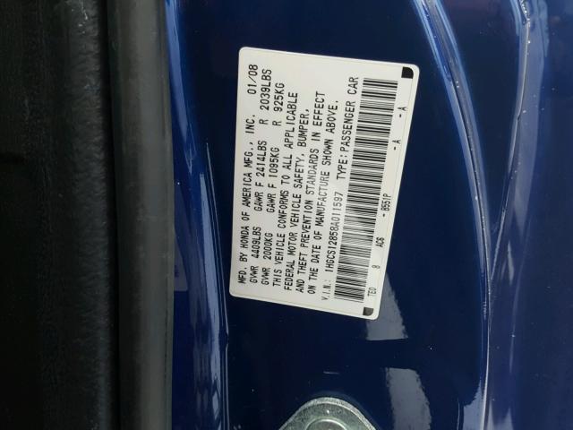 1HGCS12858A011597 - 2008 HONDA ACCORD EXL Mavi foto 10