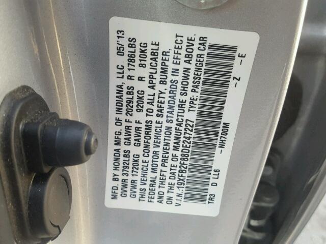 19XFB2F88DE247227 - 2013 HONDA CIVIC EX 银色 照片 10