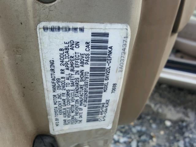 4T1BG22K8YU937970 - 2000 TOYOTA CAMRY CE BEIGE photo 10