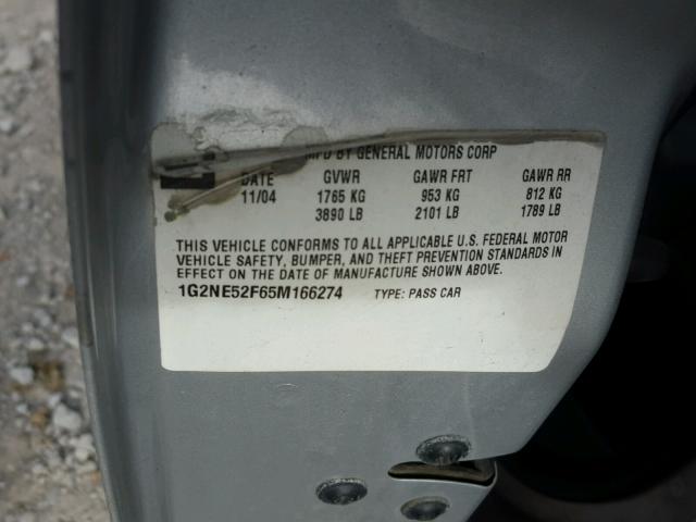 1G2NE52F65M166274 - 2005 PONTIAC GRAND AM S 银色 照片 10