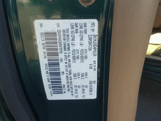 2B4GP44R9XR478781 - 1999 DODGE GRAND CARA GREEN photo 10