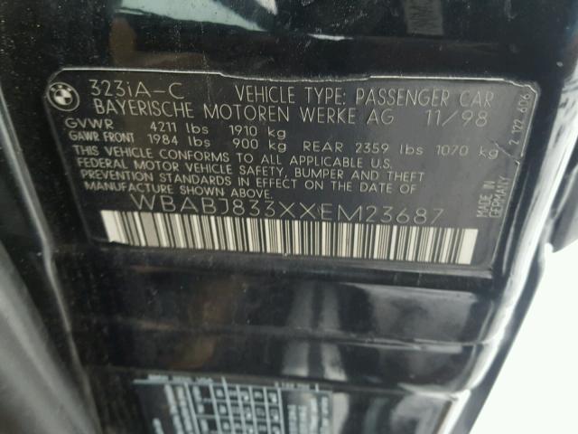 WBABJ833XXEM23687 - 1999 BMW 323 IC AUT BLACK photo 10