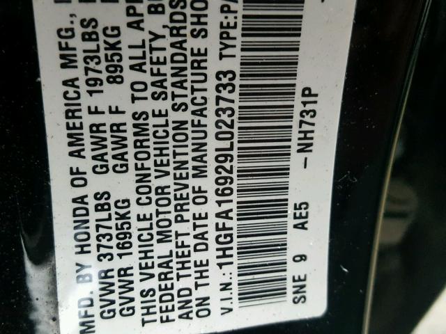 1HGFA16929L023733 - 2009 HONDA CIVIC EXL BLACK photo 10