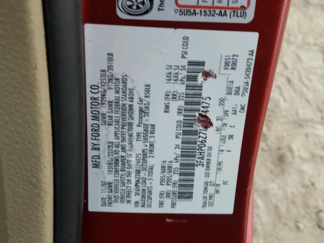 3FAHP06Z78R174475 - 2008 FORD FUSION S RED photo 10