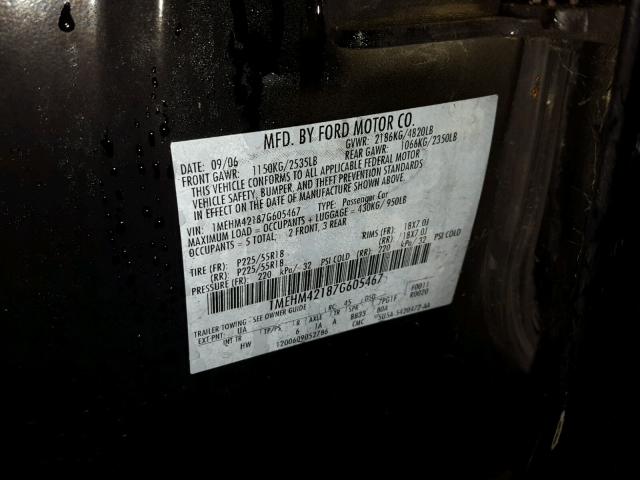 1MEHM42187G605467 - 2007 MERCURY MONTEGO PR 黑色 照片 10