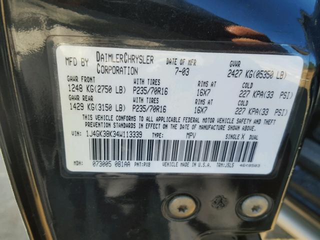 1J4GK38K34W113339 - 2004 JEEP LIBERTY RE BLACK photo 10