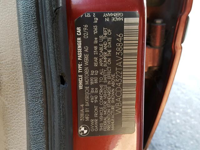 WBACD4322TAV38846 - 1996 BMW 328 I AUTO RED photo 10