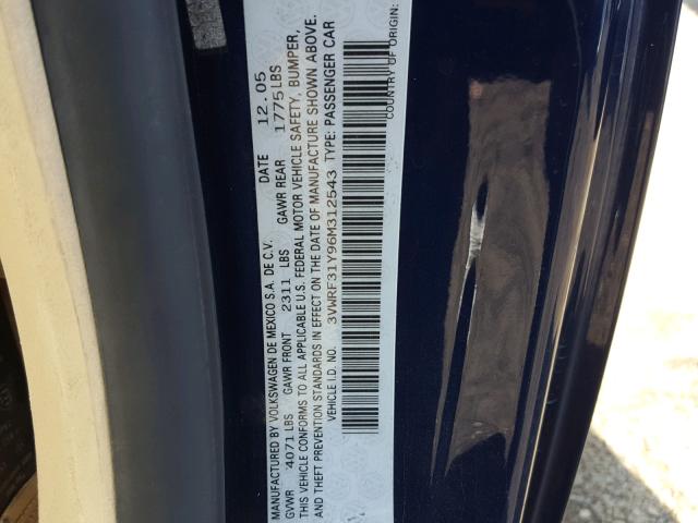 3VWRF31Y96M312543 - 2006 VOLKSWAGEN NEW BEETLE BLUE photo 10