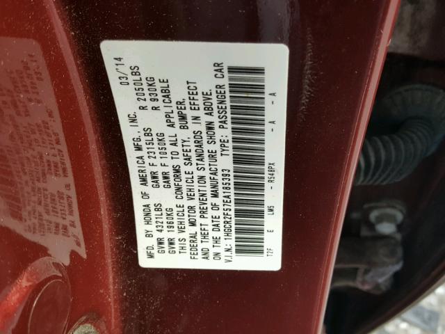 1HGCR2F57EA185393 - 2014 HONDA ACCORD SPO BURGUNDY photo 10