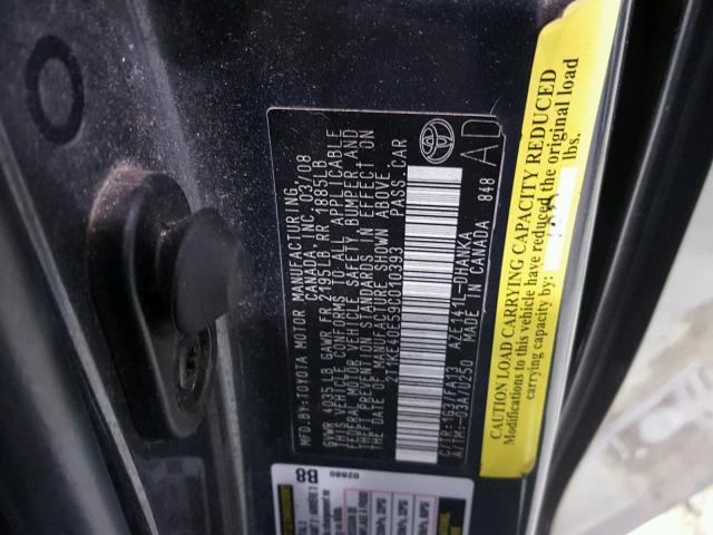 2T1KE40E59C010393 - 2009 TOYOTA COROLLA MA GRAY photo 10