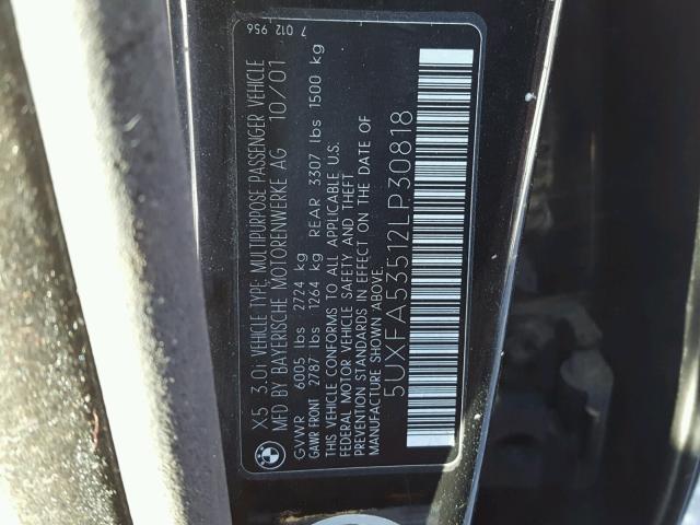 5UXFA53512LP30818 - 2002 BMW X5 3.0I BLACK photo 10