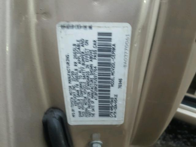 4T1BF28K2YU937764 - 2000 TOYOTA CAMRY LE 金色 照片 10