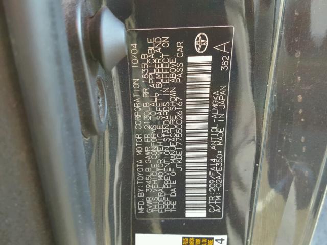 JTKDE177550026167 - 2005 TOYOTA SCION TC BLACK photo 10