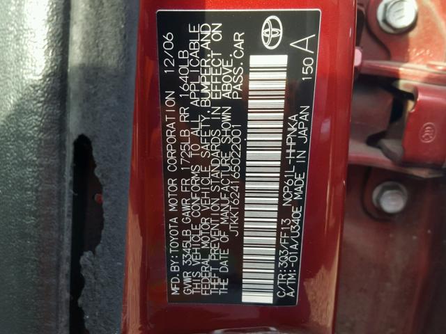 JTKKT624165022001 - 2006 TOYOTA SCION XA BURGUNDY photo 10