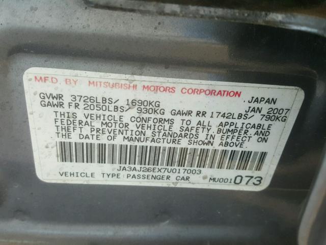 JA3AJ26EX7U017003 - 2007 MITSUBISHI LANCER ES GRAY photo 10