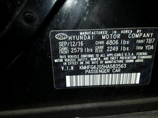 KMHFG4JG5HA583563 - 2017 HYUNDAI AZERA BLACK photo 10