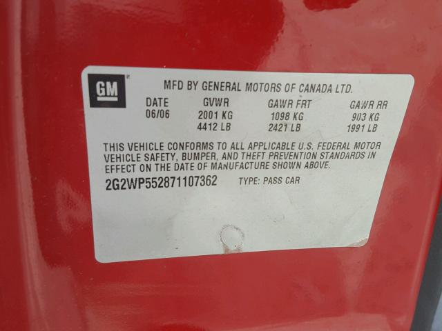 2G2WP552871107362 - 2007 PONTIAC GRAND PRIX Марун фото 10