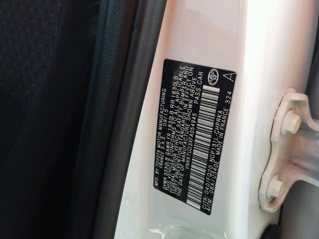 VNKKTUD3XFA054945 - 2015 TOYOTA YARIS WHITE photo 10