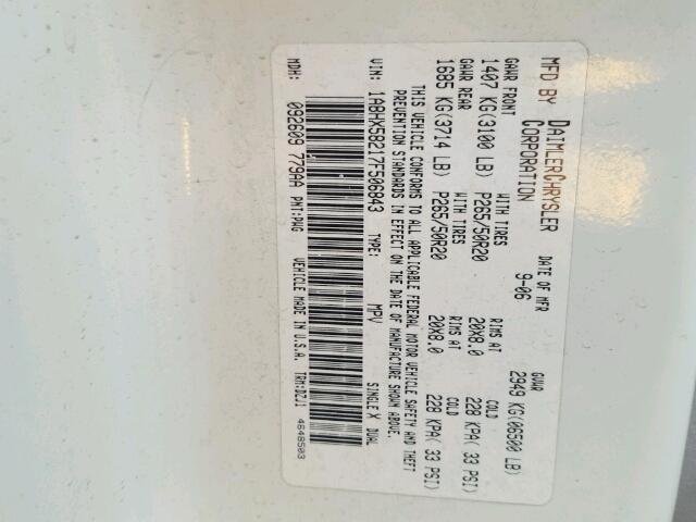 1A8HX58217F506843 - 2007 CHRYSLER ASPEN LIMI CREAM photo 10