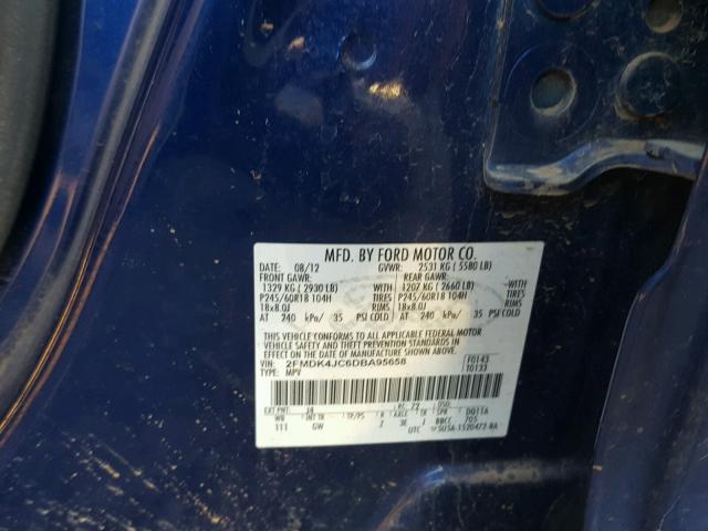 2FMDK4JC6DBA95658 - 2013 FORD EDGE SEL BLUE photo 10