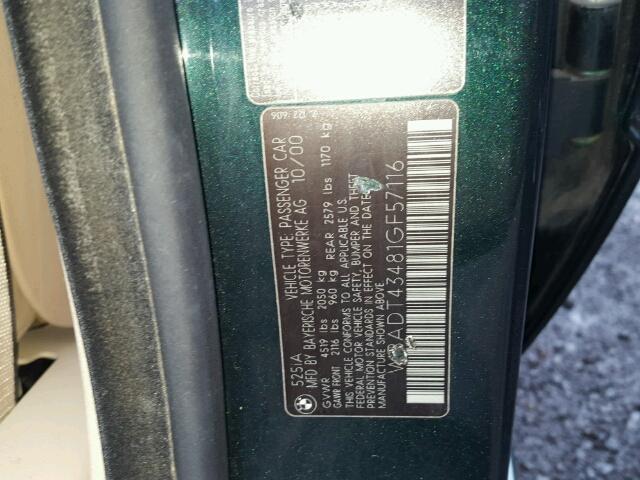 WBADT43481GF57116 - 2001 BMW 525 I AUTO GREEN photo 10