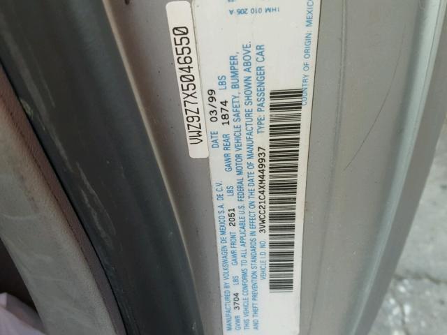 3VWCC21C4XM449937 - 1999 VOLKSWAGEN NEW BEETLE 银色 照片 10