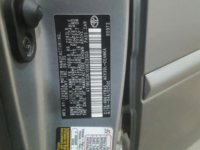 4T1BE32K15U629305 - 2005 TOYOTA CAMRY LE SILVER photo 10