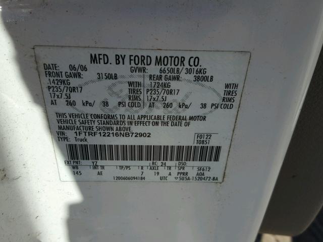 1FTRF12216NB72902 - 2006 FORD F150 WHITE photo 5