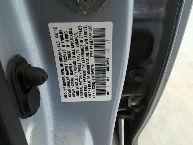 19XFB2F81CE059079 - 2012 HONDA CIVIC EX SILVER photo 10