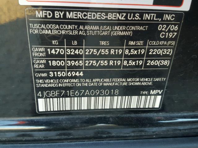 4JGBF71E67A093018 - 2007 MERCEDES-BENZ GL 450 4MA BLACK photo 10