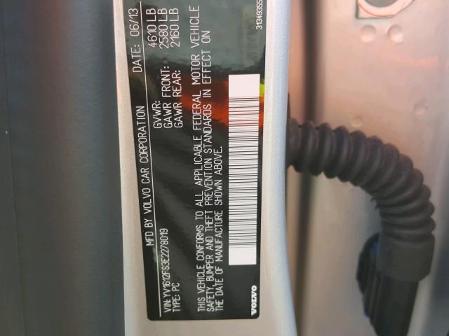 YV1612FS3E2278019 - 2014 VOLVO S60 T5 SILVER photo 10