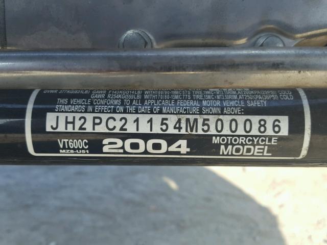 JH2PC21154M500086 - 2004 HONDA VT600 C BLACK photo 10