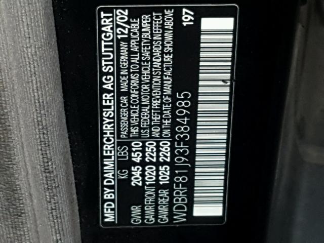 WDBRF81J93F384985 - 2003 MERCEDES-BENZ C 240 4MAT BLACK photo 10